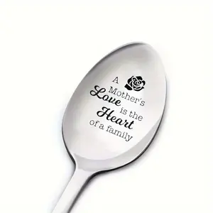 Engraved Rose Pattern Stainless Steel Spoon, Perfect Gift for Mom, Ideal for Mother's Day, Birthday, Valentine's Day, Long-Handled Scoop, Bowl Spoon, Tea Spoon