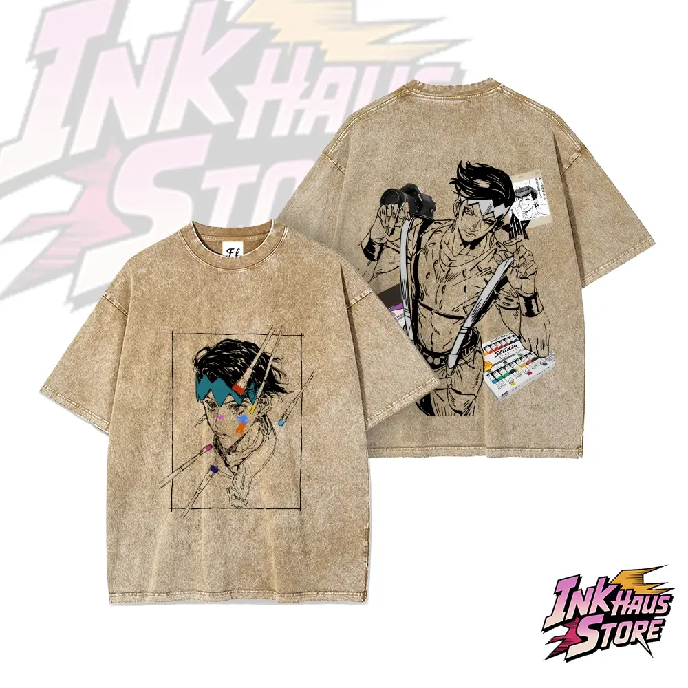 Rohan Kishibe, a popular character from JoJo's Bizarre Adventure.--Short Sleeve Cotton Unisex Retro wash Tee