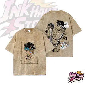 Rohan Kishibe, a popular character from JoJo's Bizarre Adventure.--Short Sleeve Cotton Unisex Retro wash Tee