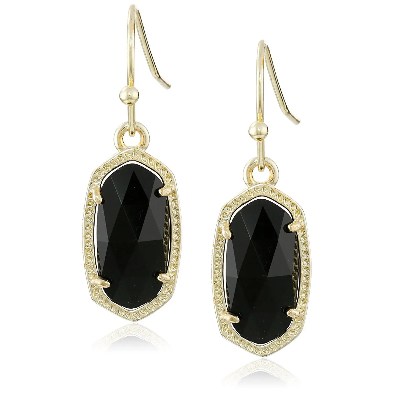 Kendra Scott Signature Lee Gold Plated Black Glass Drop Earrings - 4217711436