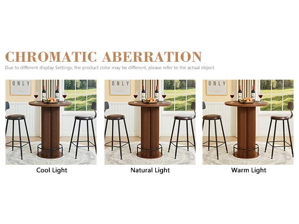 Giratree Bar Table, 39.37" H Round Bistro Table Fluted Pub Table with Base & Metal Ring Footrest Wood Cocktail Desk for Patio, Coffee House, Living Room, Kitchen, Small Space