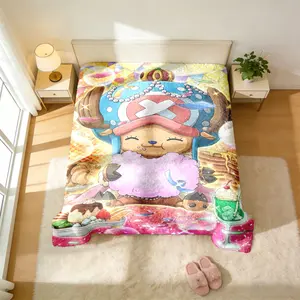 One Piece Tony Tony Chopper Sweet Party Blanket, Flannel Cozy Blanket - Royal Chopper & Pastry Motif Prints, Skin-Friendly & Machine Washable, Plush & Double Warmth, Multi-Scene Use, Perfect Gift for One Piece Fans, Flannel Throw Blanket