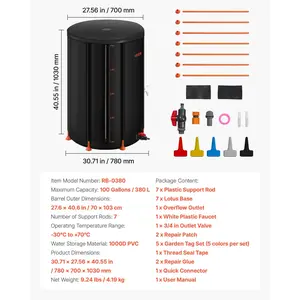 VEVOR Collapsible Rain Barrel, 100 Gallon Portable Rain Water Collection Barrel, 1000D PVC Rainwater Collection System, Garden Water Catcher Tank Storage Container with Spigot Overflow Kit, Black