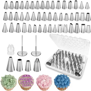 Piping Tips Set, 55 Pieces Cake Decorating Supplies Kits with 4 Large Icing Tips, 48 Standard Frosting Tips for Cake Decorating, Cupcakes with Storage Box Bakeware Pastry