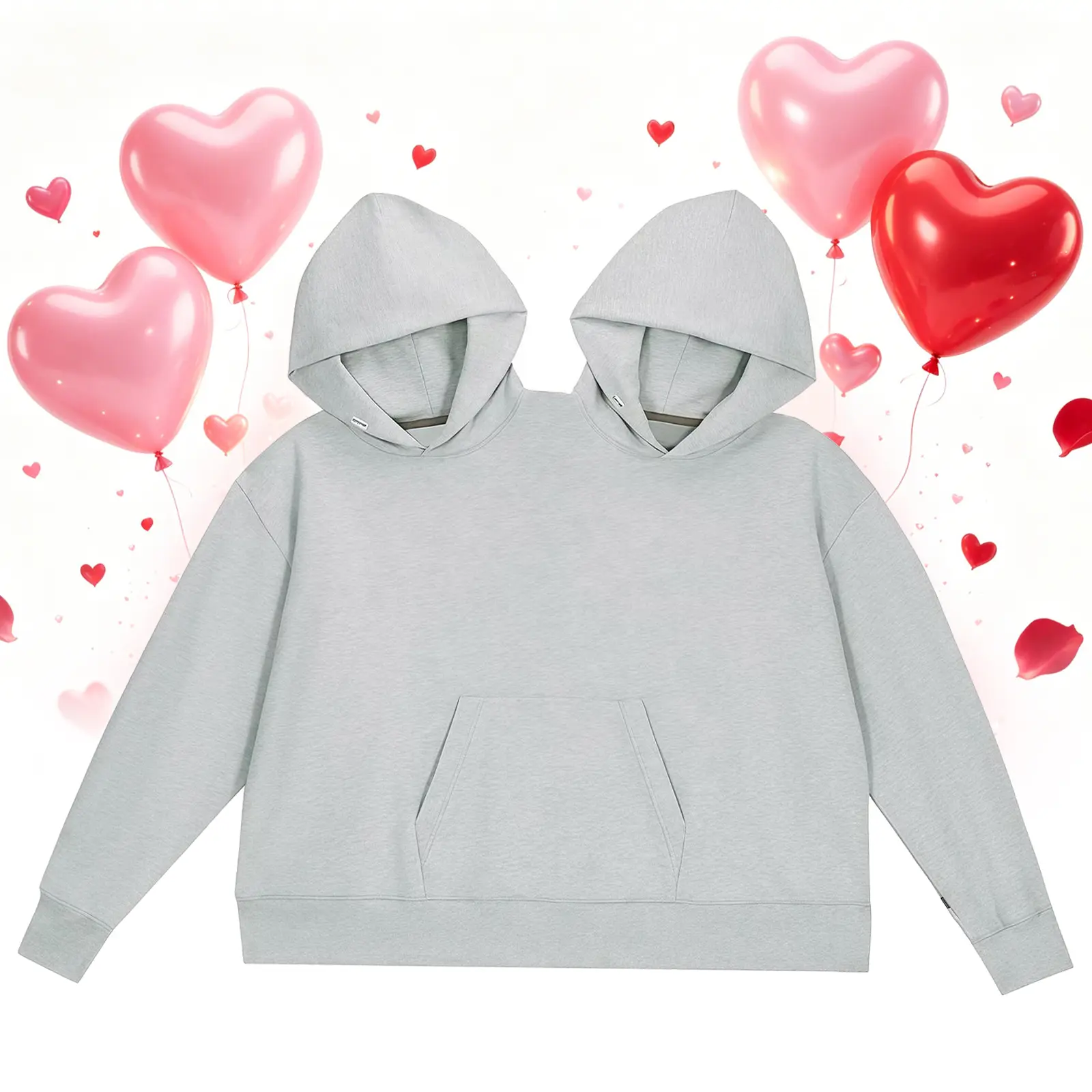 Women's Oversized 2-Person Couple Hoodie - Shared Double Hood Sweatshirt, Matching Outfit for Valentine, Christmas Gifts