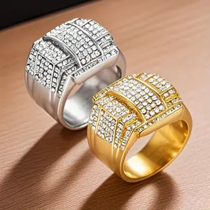Elegant punk style sparkling synthetic zircon handsome stainless steel men's ring street rock party, daily wear jewelry