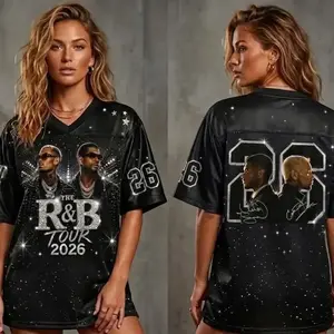 Men's R&B Tour Inspired FootballJersey mixed mesh, Hip Hop Concert Shirt, Urban Streetwear Graphic, Shirt Unisex