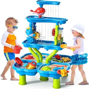 Kids Sand Water Table for Toddlers 3-5, 4-Tier 4-In-1 Plastic Multicolor Activity Tables Summer Outdoor Toys