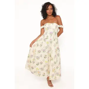 Larni Off Shoulder Midi Dress - Lavender Multi