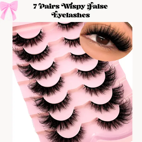 7 Pairs Cat Eye False Eyelashes, Wispy 5D Faux Mink Lashes, Natural Fluffy Cat Eye Strip Lashes for Volume, Reusable Lightweight Fake Eyelashes for Daily Wear, Party, Wedding & Makeup Cosmetic Cosmetic