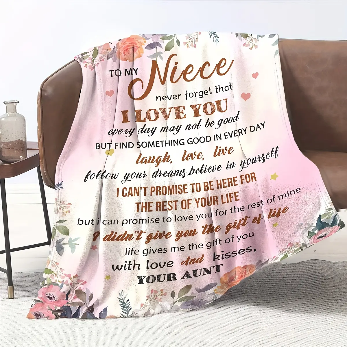 1pc Personalized "Letter To My Niece" Printed Flannel Velvet Blanket - Classic, Soft, Breathable, Wrinkle-Resistant, Durable, Warmth-Retentive Throw for Home & Travel, Birthday Gift for Niece, Flat Weave