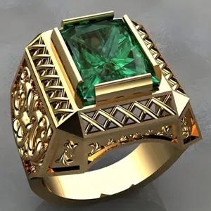 14k Gold Plated Square Cubic Zirconia Ring for Men, Jewelry Gift for Business/Wedding/Engagement/Party