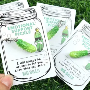 Mini Emotional Pickle Resin Keychain, Novelty Cucumber Pocket Card, DIY Hug Greeting Card, Stress Relief Cards, Creative Vegetable Gift