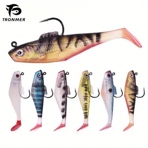 6 T-Tail Weighted Soft Lures with Jig Heads, PVC Realistic Fish Baits for Long Cast, Universal Bass and Mandarin Fish Baits