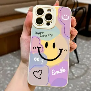 Simple Color Block Smiley Face Thick Anti-Drop Phone Case, Fits iPhone XR 11 12 13 14 15 16 17 Air Series, Durable Protection