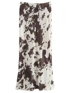 Women's Zebra Print Knit Street Fashion Skirt, Comfortable Vintage Style, All Season Wear, Fitted H-Type Silhouette, Natural Waist Design
