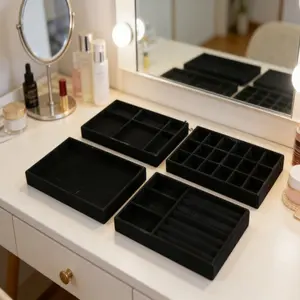 4pcs Velvet Jewelry Storage Rack, Multi-Grid Jewelry Display Board, for Rings, Earrings, Bracelets, Necklaces, Brooches, Stackable Storage Display Cabinet Storage Container, Watch Bracelet Accessories Ring Storage, Women's Gift, Jewelry Tray (Suitable fo