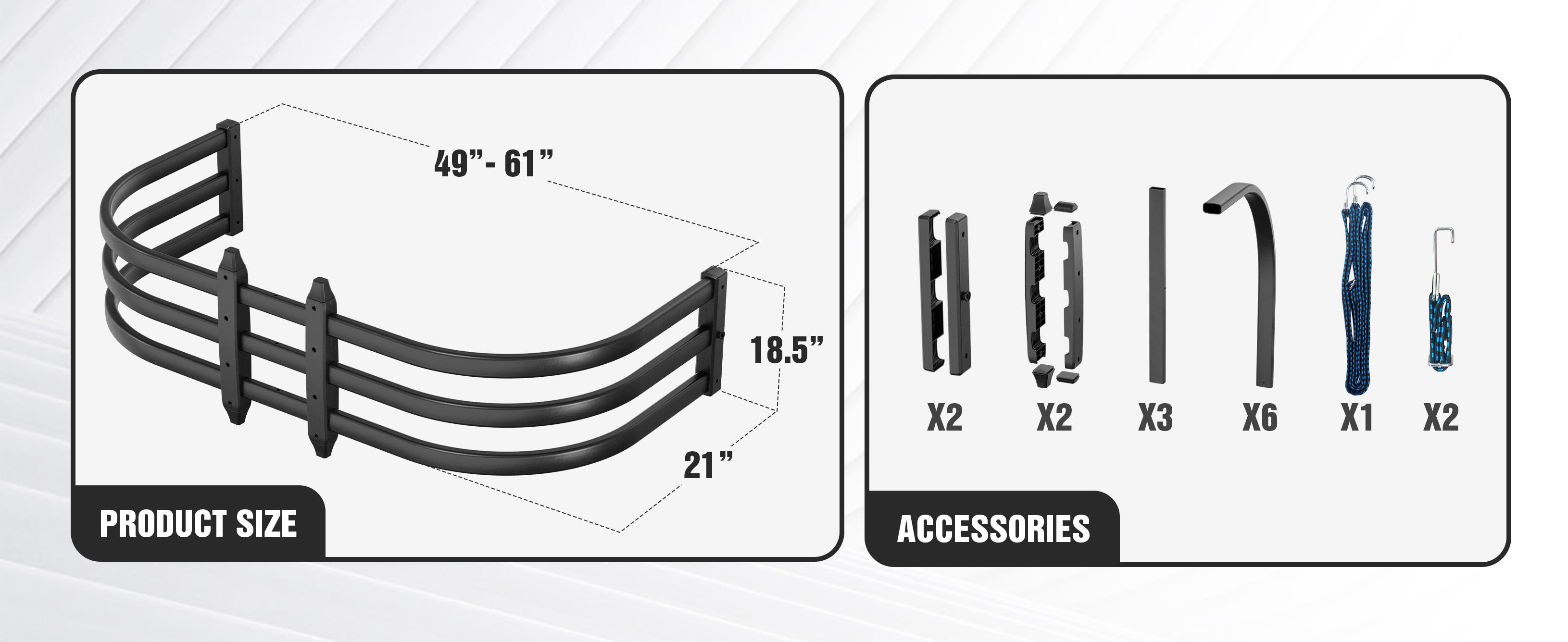 Truck Bed Extender, Aluminum Retractable Tailgate Extender, 49"-61" Adjustable Length, Drill Required, Fits for Toyota Tacoma, Nissan Frontier, Chevy Colorado, GMC Canyon, Maverick, Santa Cruz