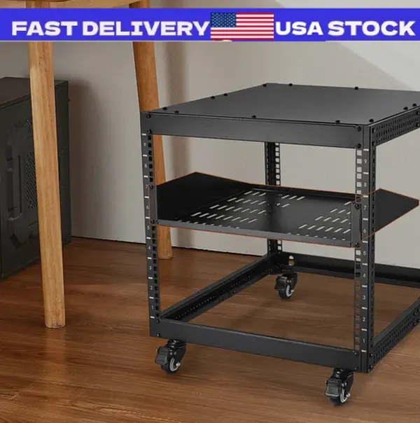 2U Ventilated Server Rack Shelf, 16 in (406mm) Depth Rack-Mount Organiser with Tray for Servers