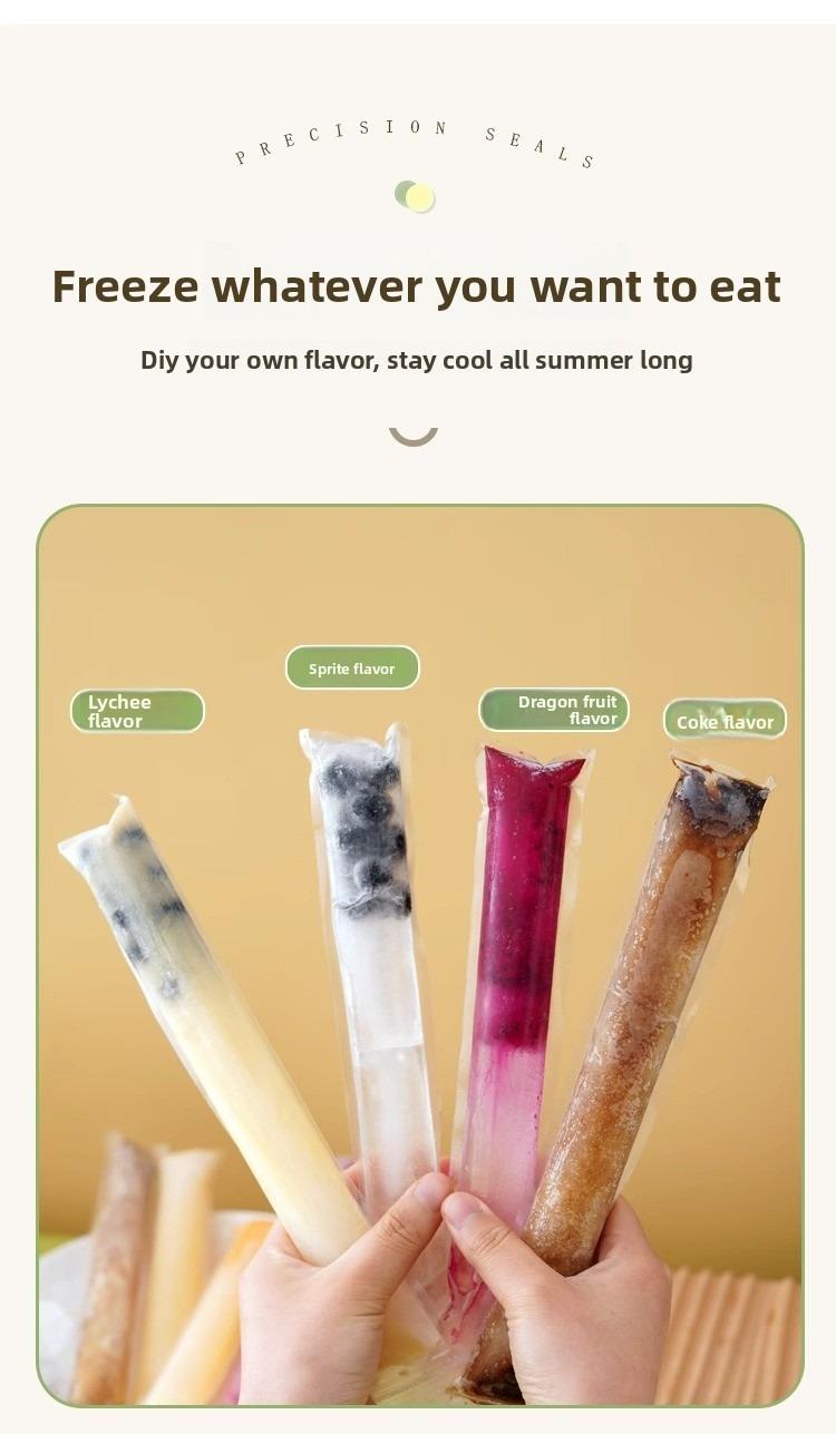 100 PCS Food-grade disposable popsicle bags, fruit jelly bags, ice cream, popsicle sticks, long strips, homemade ice pop bags