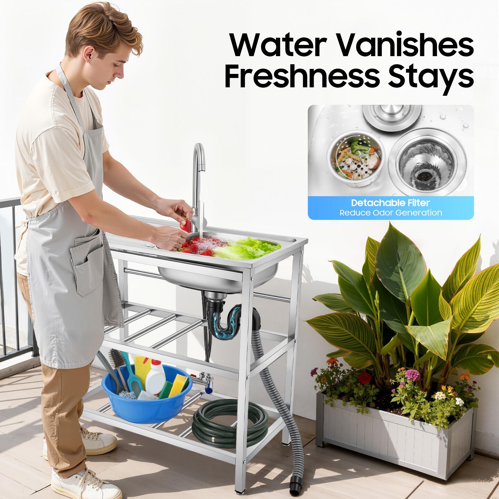 Freestanding Stainless Steel Sink with Faucet for Kitchen Outdoor Bar Cafe Freestanding Stainless Steel Sink with Faucet for Kitchen Outdoor Bar Cafe