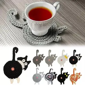 Cat Butt Cup Mat Knitted Coaster, Cute Cat Design Drink Holder Pad, Durable & Stylish Table Accessory for Home Office Use