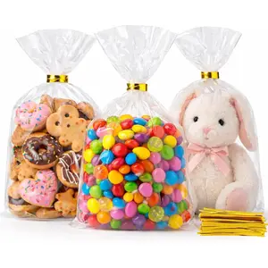 Cellophane Bags 100 count 6x10 Inches Clear  Gags with Ties Plastic  Party Favor Candy Bags for  Giving, Packaging Snack, Products