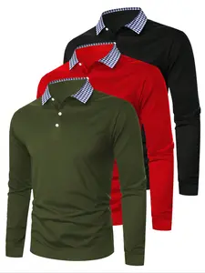 Men's Casual Patchwork Plaid Shirt Set, Fitted Design, Perfect Gift for Him, Comfortable Spring & Fall Wear, Ideal Daily