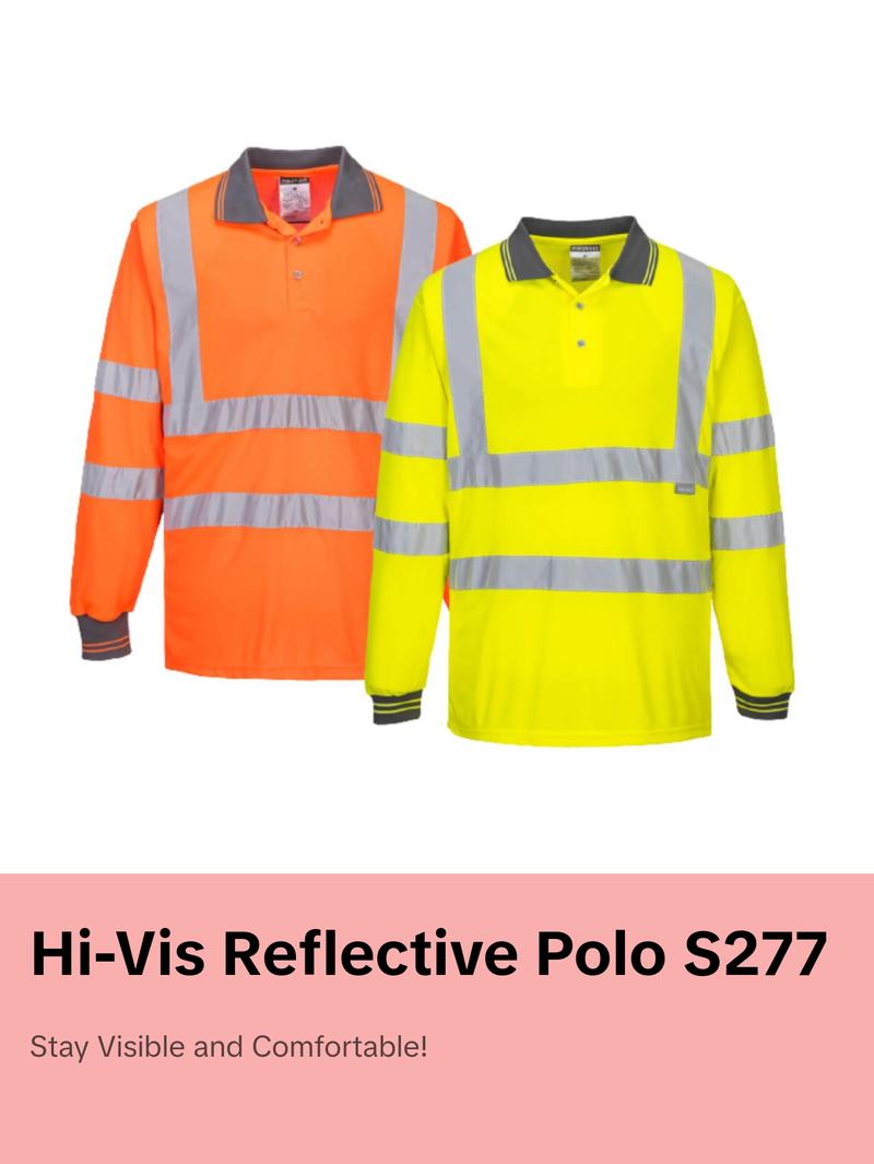 Portwest Hi-Vis Long Sleeved Polo 2 Tone Reflective Taped Work Safety S277