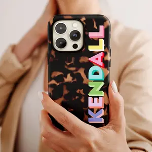 Rainbow Monogram Tortoise Phone Case Personalized Phone 17 Case Custom Phone 16 Pro Case Phone 11 12 13 Pro 14 15 Pro Max 16 Pro