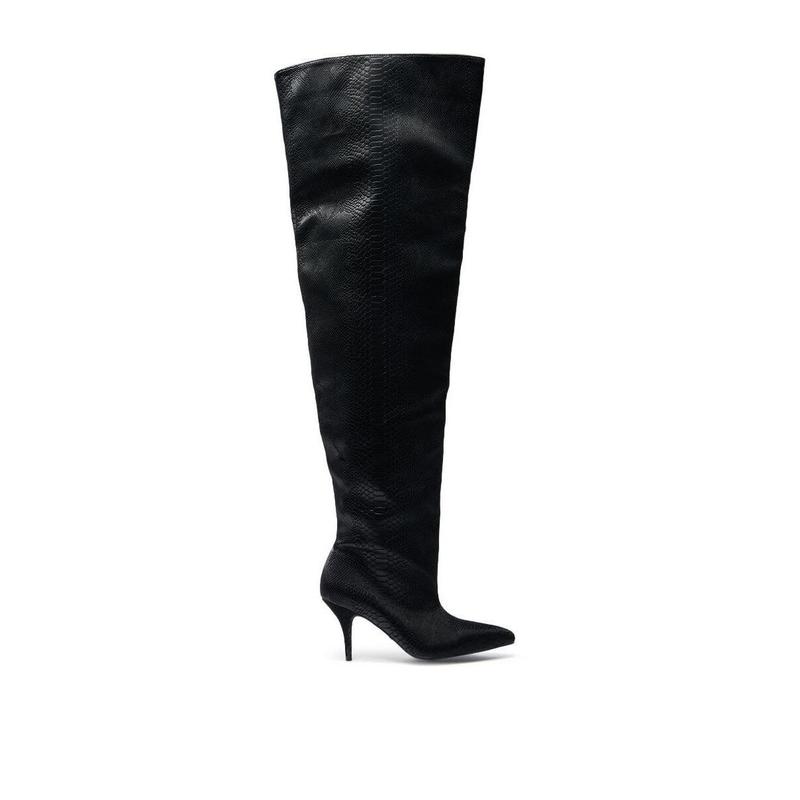 AZALEA WANG HALINA BLACK SNAKE THIGH HIGH BOOT