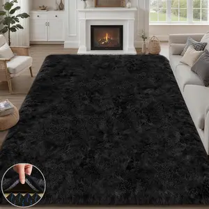 [SummerVibes] BLIOWL Black Luxury Plush Rug for Bedroom Living Room, Soft Faux Fur Bedside Rug, Cozy Indoor Carpet, Modern Home Decor Aesthetics, Suitable for Dorm, Kids Room, Upgraded Non-Slip