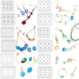 12Pcs Beads Resin Molds with Hole, Silicone Resin Epoxy Molds for Gemstone Cabochon Pendant Earrings Jewelry Casting
