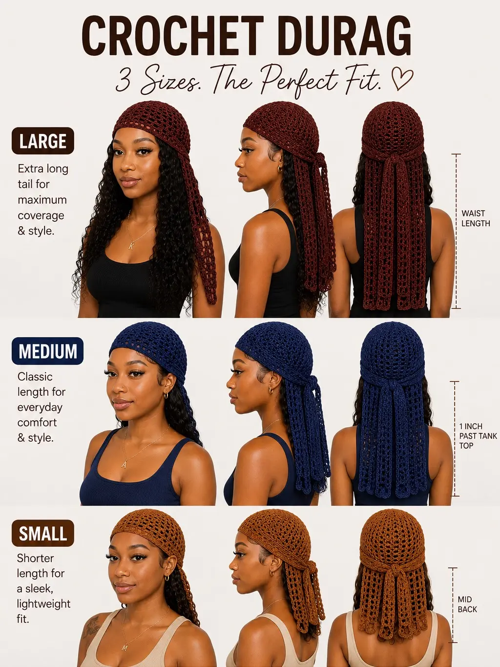 Crochet Durag- Handmade Crochet Headwrap for Women