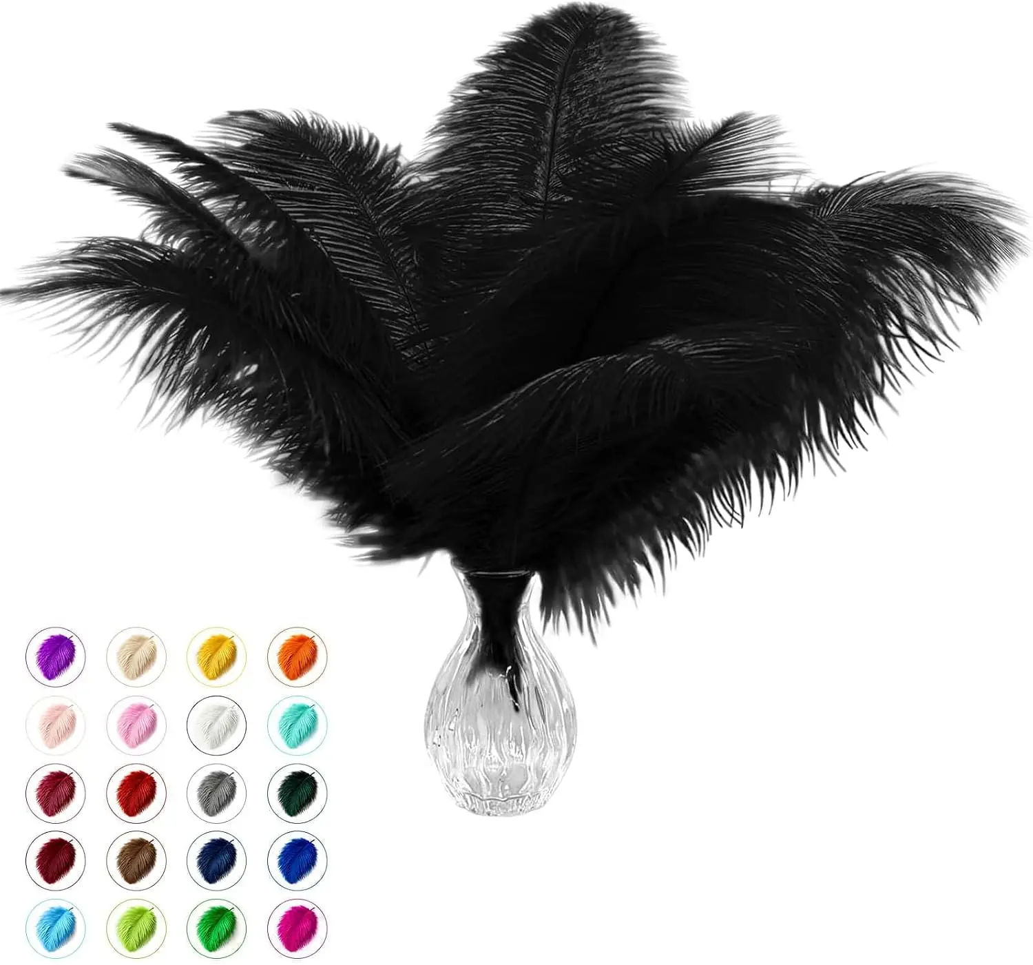 20 Pcs Natural Black Ostrich Feathers (6-8 in/15-20 cm) Bulk for DIY Clothes, Feather Pens, Halloween Decorations, Wedding Decorations