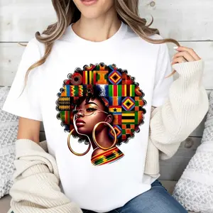 Women Fashion T Shirt White African Print Woman With Kente Pattern And Glasses Casual Wear For Everyday Outfits And Cultural Celebrations