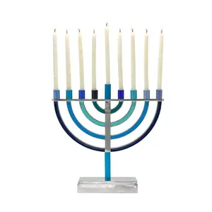 Yair Emanuel Modern Colorful Hanukkah Menorah 9 branch - Handcrafted Aluminum