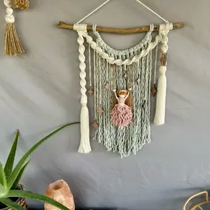 Swing for the Stars Macrame Wall Hanging - Decorative Wall Hanging with Cosmic Growth Frequencies, Hangable Design Decoration Wooden