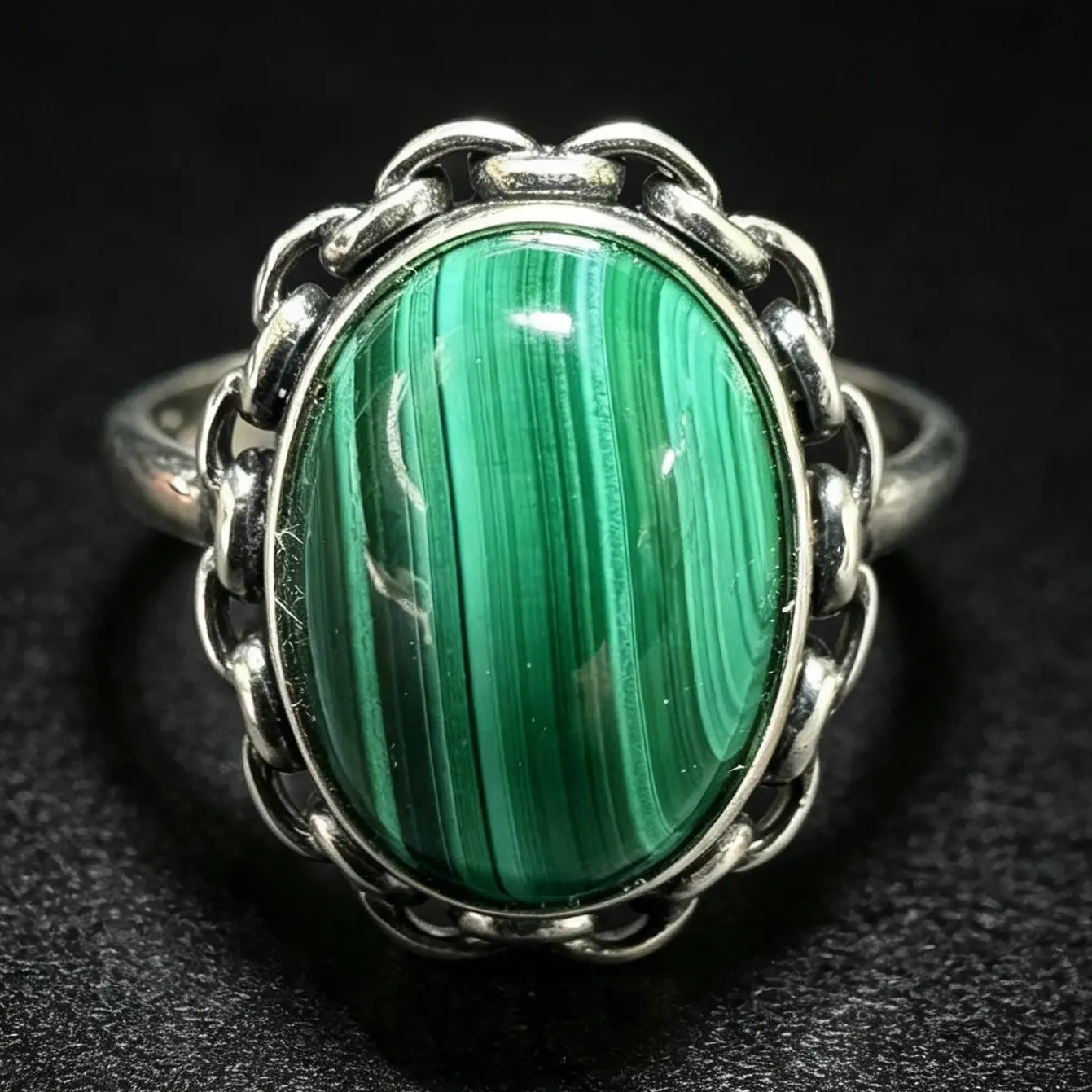 Natural Malachite 925 Silver Adjustable Ring
