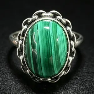 Natural Malachite 925 Silver Adjustable Ring