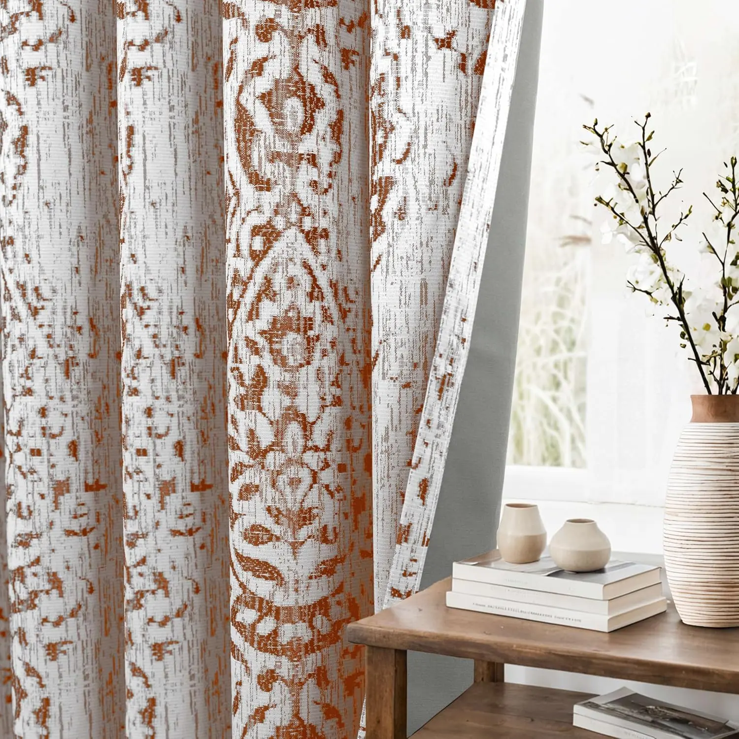 Boho Curtains 2 Panels for Bedroom,Farmhouse  Bohemian Western Blackout Room Darkening Moroccan Ethnic Mandala Floral  Printed Terracotta Curtains for Living Room 84 Inches Long,Rust Red