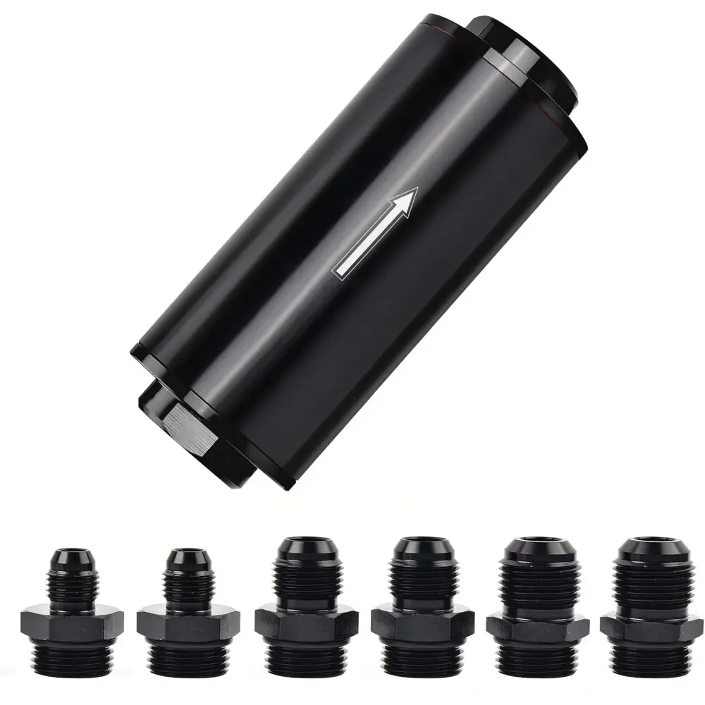 Inline Fuel Filter 100 Micron With 6AN,8AN,10AN Adapter Universal 50MM