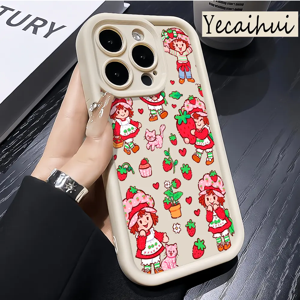 Strawberry Shortcake Tough Phone Case For iPhone 17 16 15 Pro Max 14 16Pro 13 12 11 Pro Max X Plus Air 16Plus pastel background, Cute for girls, Gift for fans, Aesthetic, Fruit Tough Phone Case, Gift for her, Girls, Childhood, Protective trendy phone case