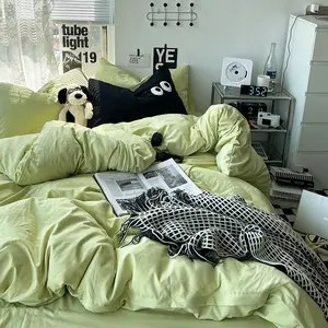 3pcs Solid Color Duvet Cover Set (1*Duvet Cover + 2*Pillowcase, Without Core), Embroidery Big Eye Stripe Print Bedding Set, Ultra Soft Comfortable And Skin-friendly College Style Duvet Cover, Breathable Duvet Set, For Bedroom, Guest Room