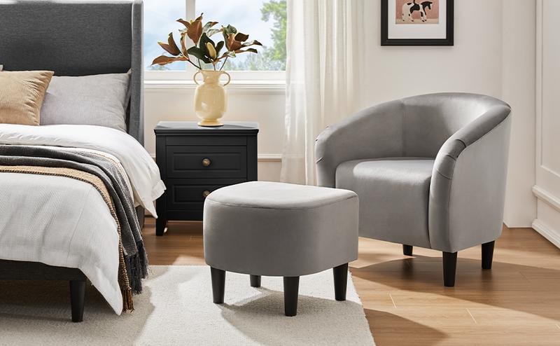 Yaheetech Accent Chair and Ottoman Set, Modern Barrel Chair and Footrest, Comfy Club Chair Armchair and Footstool for Living Room Bedroom Guestroom