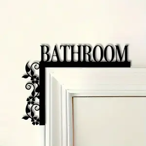 Elegant Metal Bathroom Door Sign - Wall-Mounted Iron Decorative Plaque with Floral Design for Home & Bathroom Interior Decor