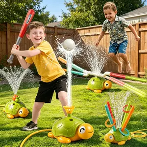 Upgrade 4-in-1 Turtle Water Sprinkler Toy for Kids, Summer Outdoor Water Toys with Baseball, Ring Toss & Tubes, Backyard Lawn Pool Yard Games for Boys Girls Age 3-8