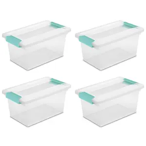 Sterilite Plastic Medium Clip Storage Box Container with Latching Lid, 4 Pack Organiser Set Sterilite Plastic Medium Clip Storage Box Container with Latching Lid, 4 Pack Organiser Set
