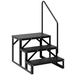 RV Steps with Handrail, 3-Step Anti-Slip Portable Step Ladder, 660 lbs Capacity, Dual-Side Setup, Heavy Duty RV Stair for Mobile Home, Camper, Trailer, Porch, Hot Tub, Spa, Pets, Single Handrail