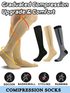 3 Pairs Open Toe Zipper Copper Wellow Compression Socks Women Men 15-20 mmhg Knee High Pregnant Nurses Pregnancy Maternity Medical Cute Sports Gold Fit Cycling Medias de Para Mujer Adult Support Hose Circulation Long Womans Athletic Socks Elastic Socks